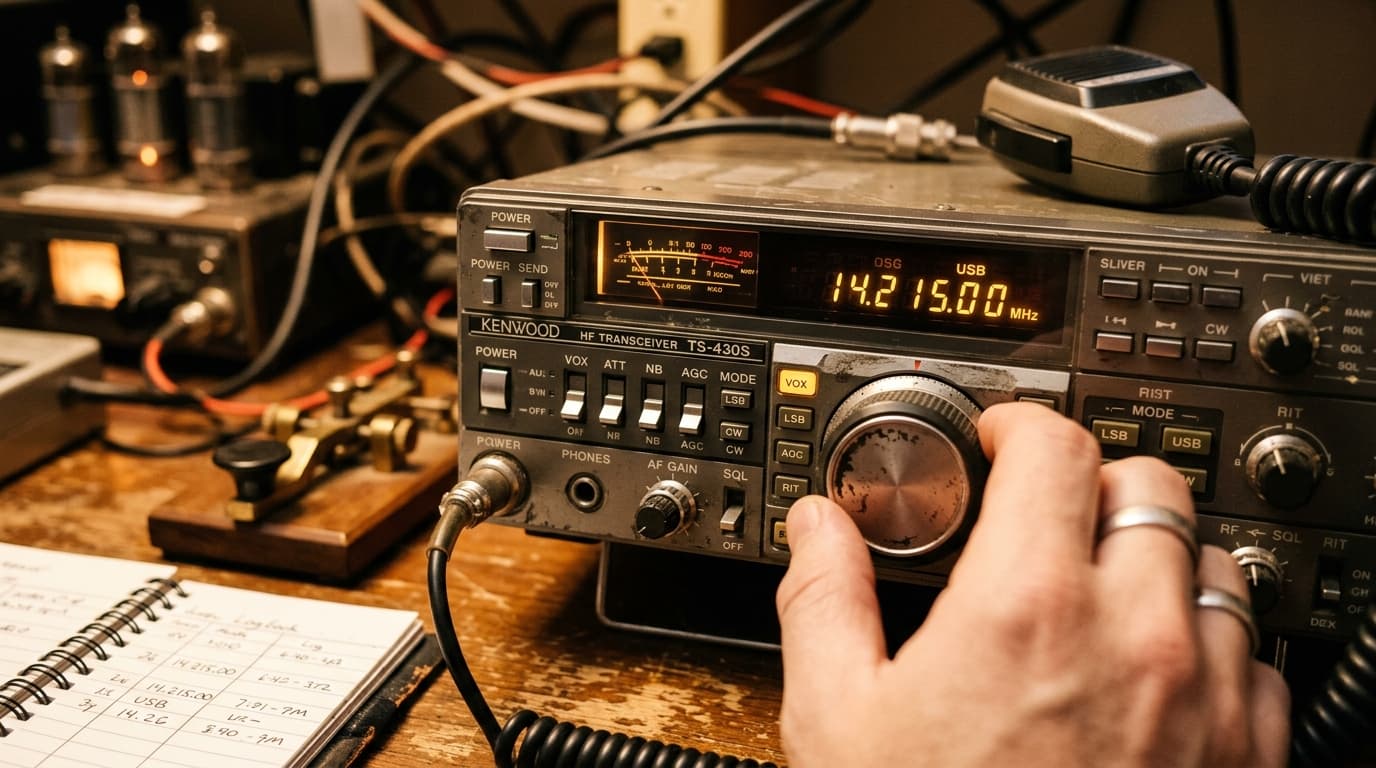 Close-up of a Kenwood ham radio transceiver