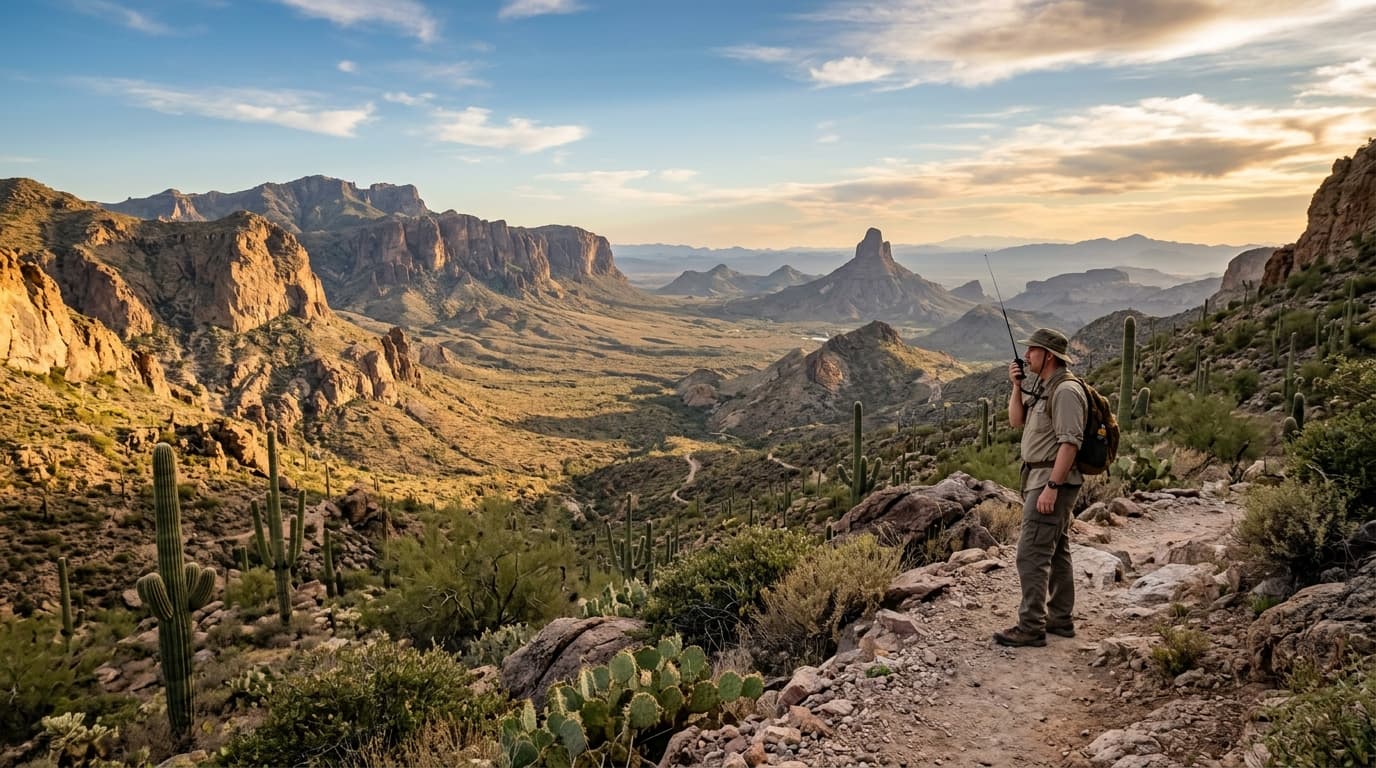 Ham radio handheld in the Arizona desert