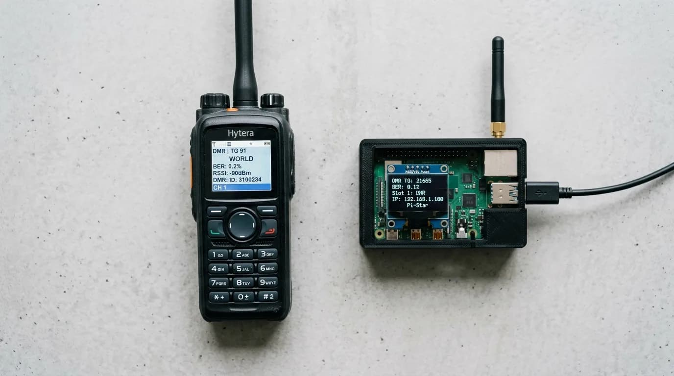 DMR handheld radio connected to a hotspot